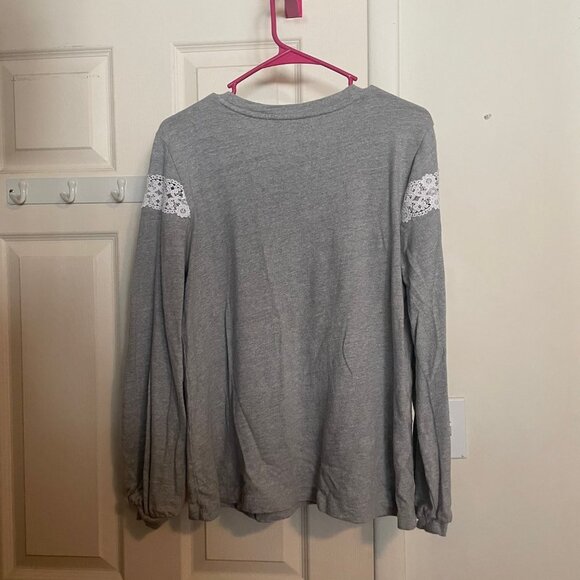 Womens LOFT White Cut-Out Lace Detail Grey Balloon Sleeve Sweater Size Medium - Picture 2 of 4